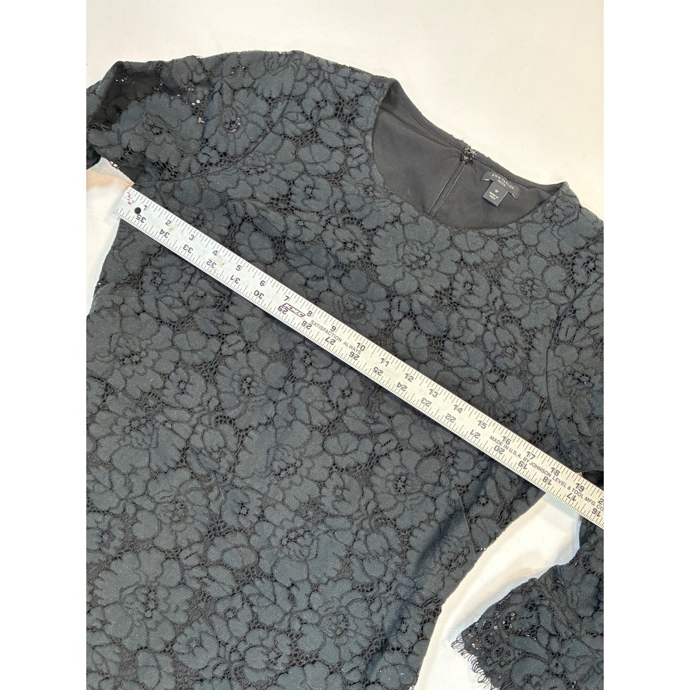 LBD Ann Taylor Petite Black Winter Formal Lace‎ 3/4 Sleeve Sheath Dress 8P - Picture 4 of 7